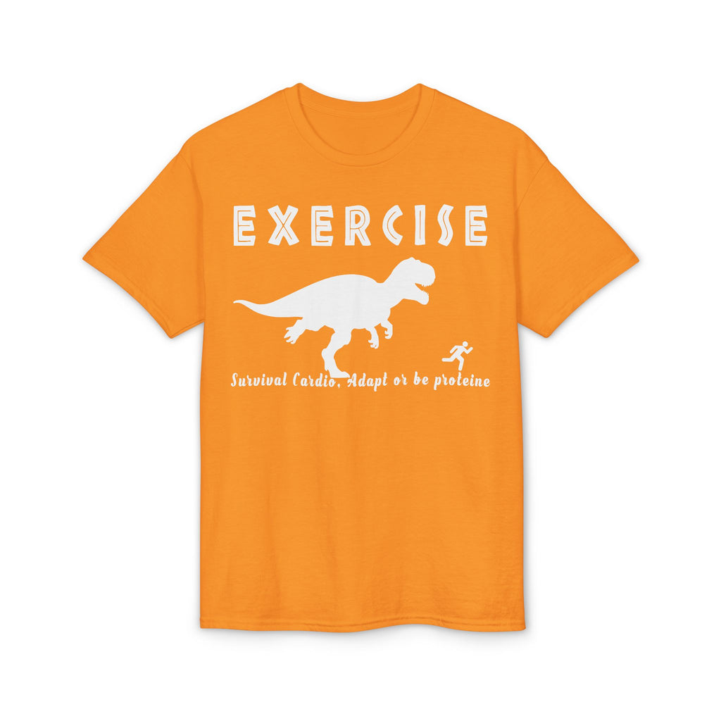Exercise T‑Shirt — Funny Dinosaur Workout Tee (“Exercise: Survival of the Fittest” design)