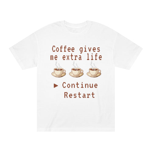 Coffee Gives Me Extra Life Tee — Retro Gamer Coffee