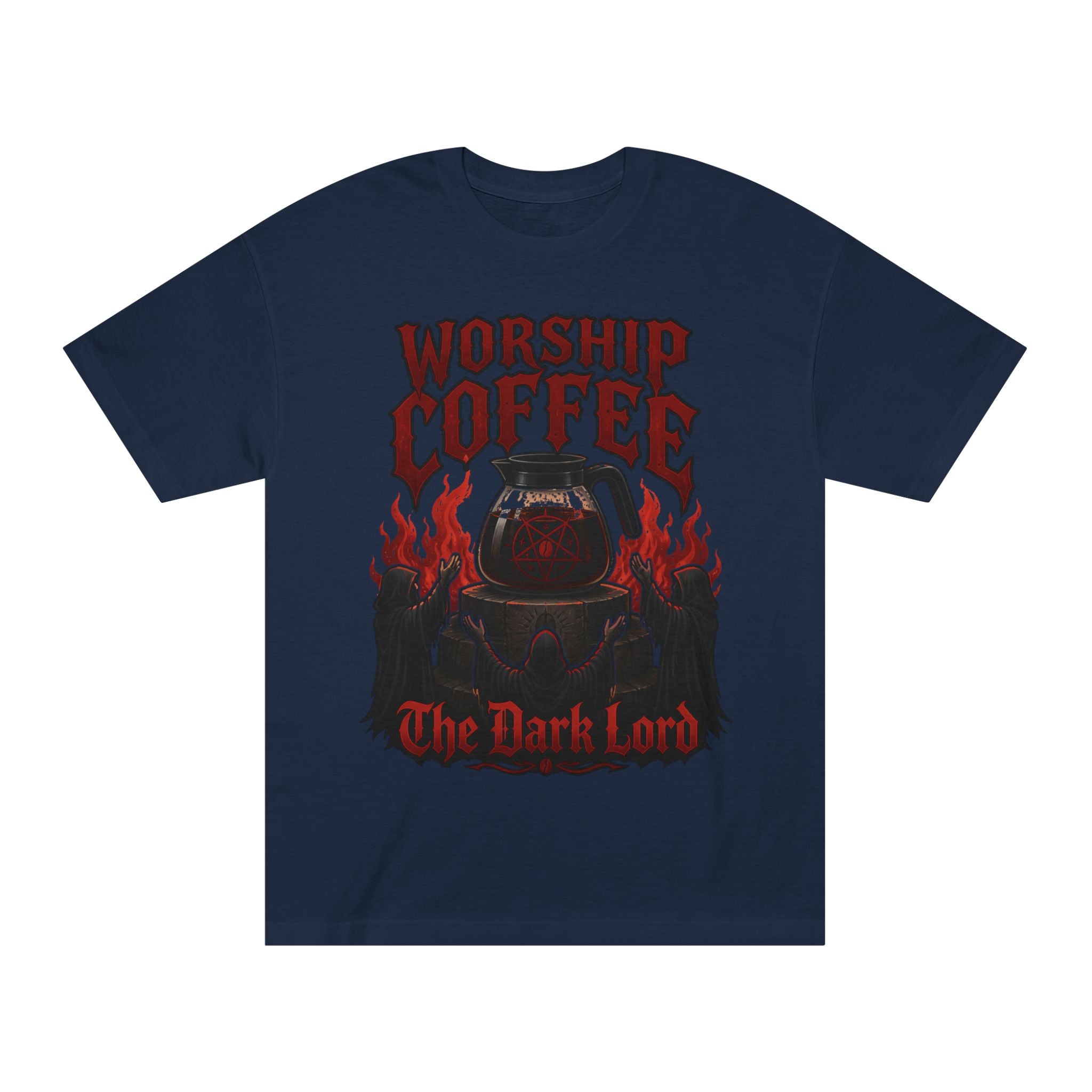 Worship Coffee Tee — "The Dark Lord" Gothic Coffee Shirt