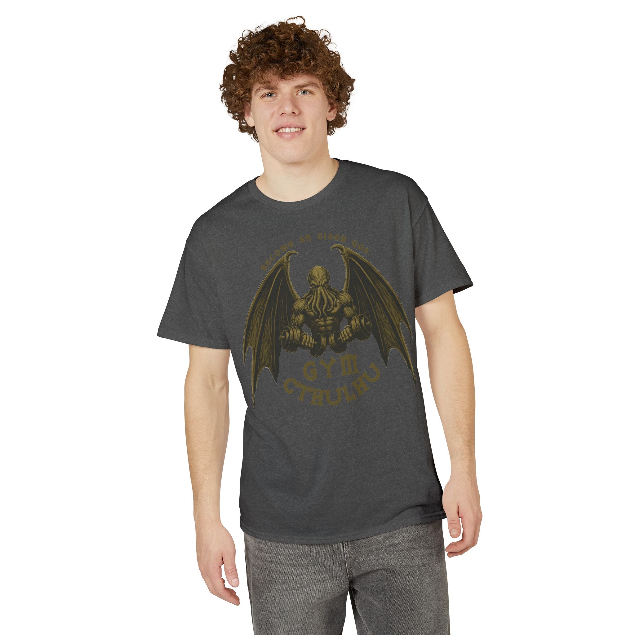 Cthulhu Gym T-Shirt — "Become an Elder God" Vintage Mythos Workout Tee