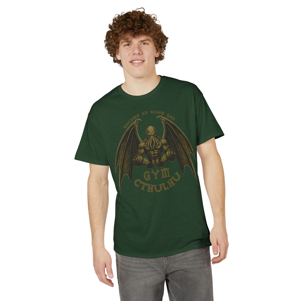 Cthulhu Gym T-Shirt — "Become an Elder God" Vintage Mythos Workout Tee