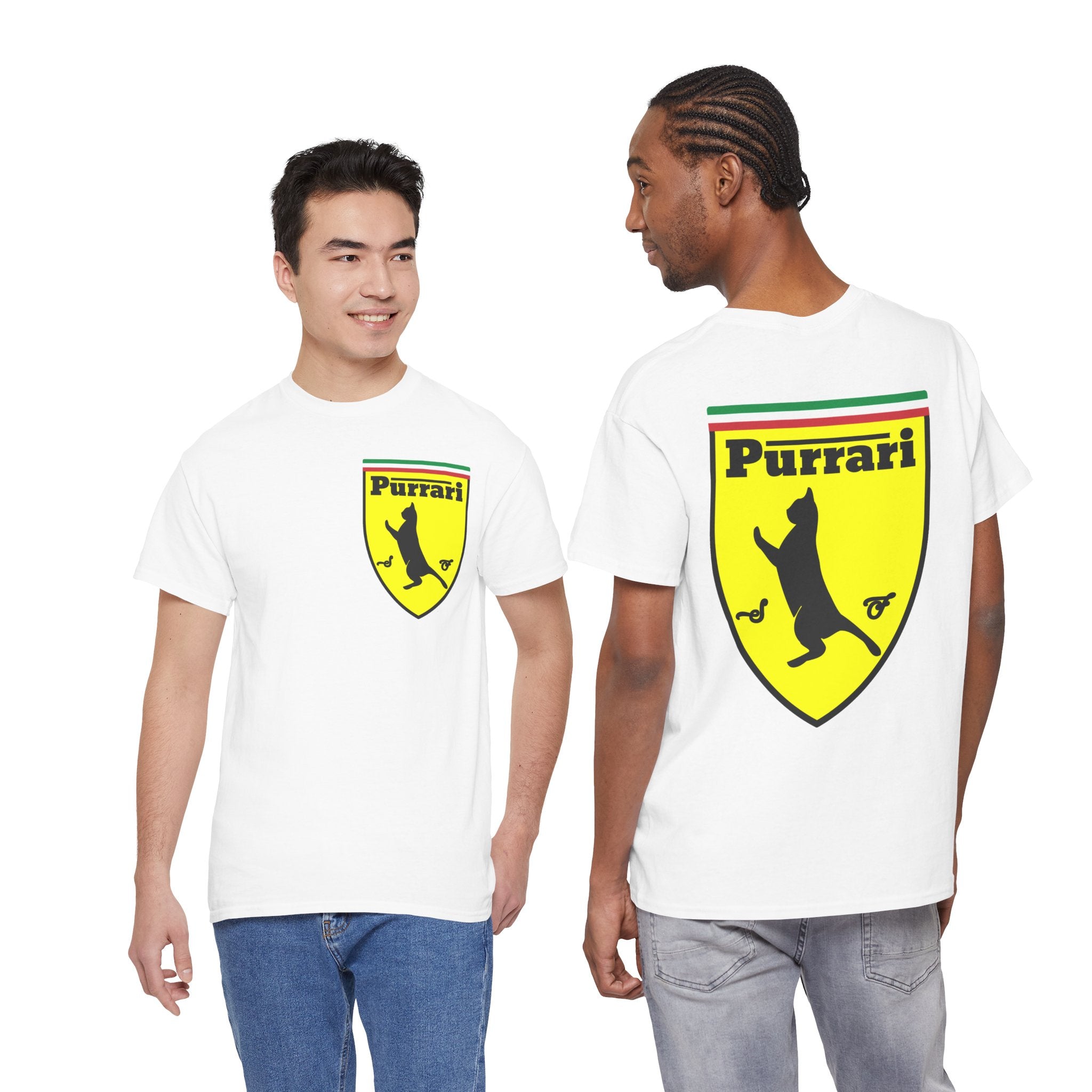 Purrari Cat Shield Tee – Funny Cat Logo T-Shirt