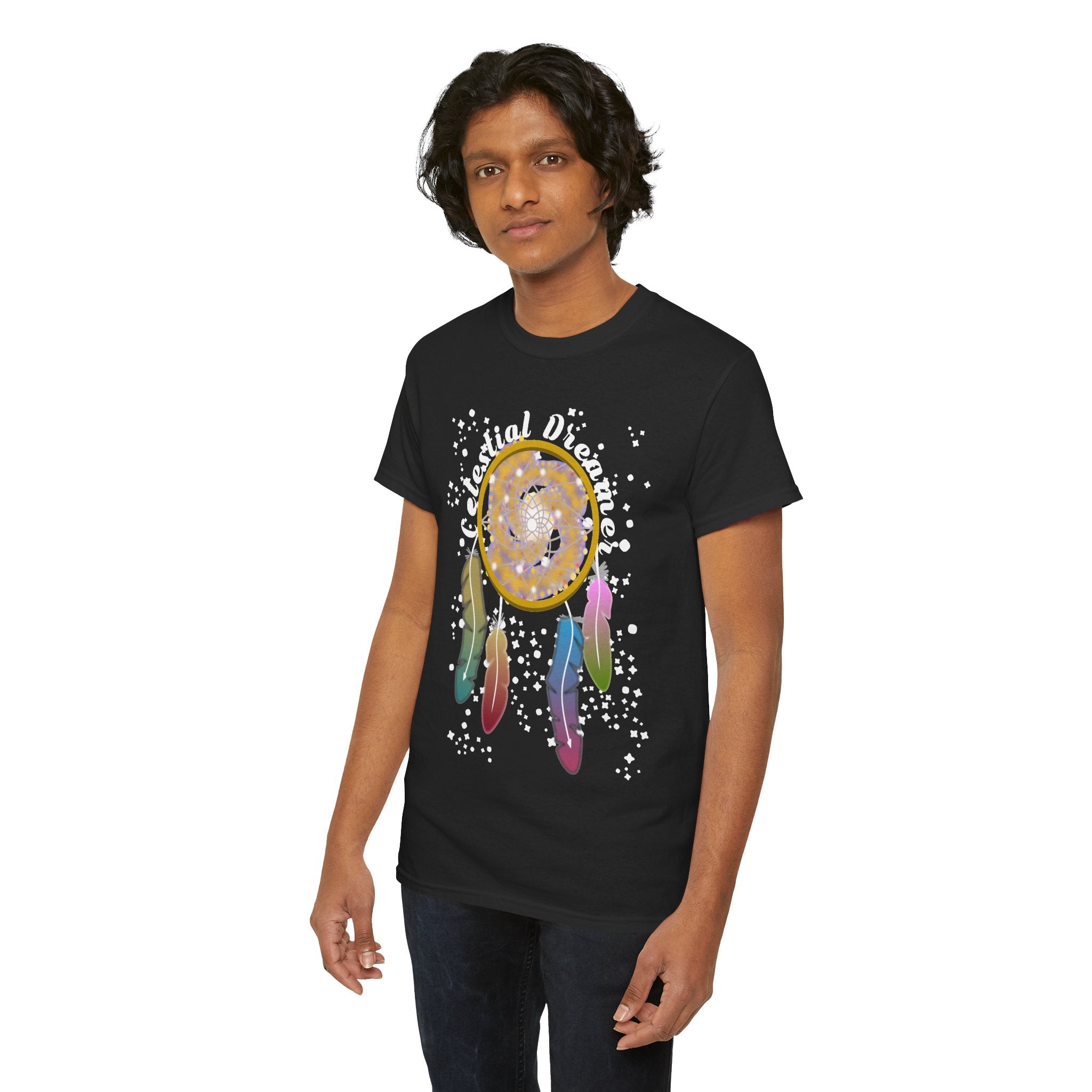 Dreamcatcher T-Shirt — Spiral Galaxy Dreamcatcher with Colorful Feathers
