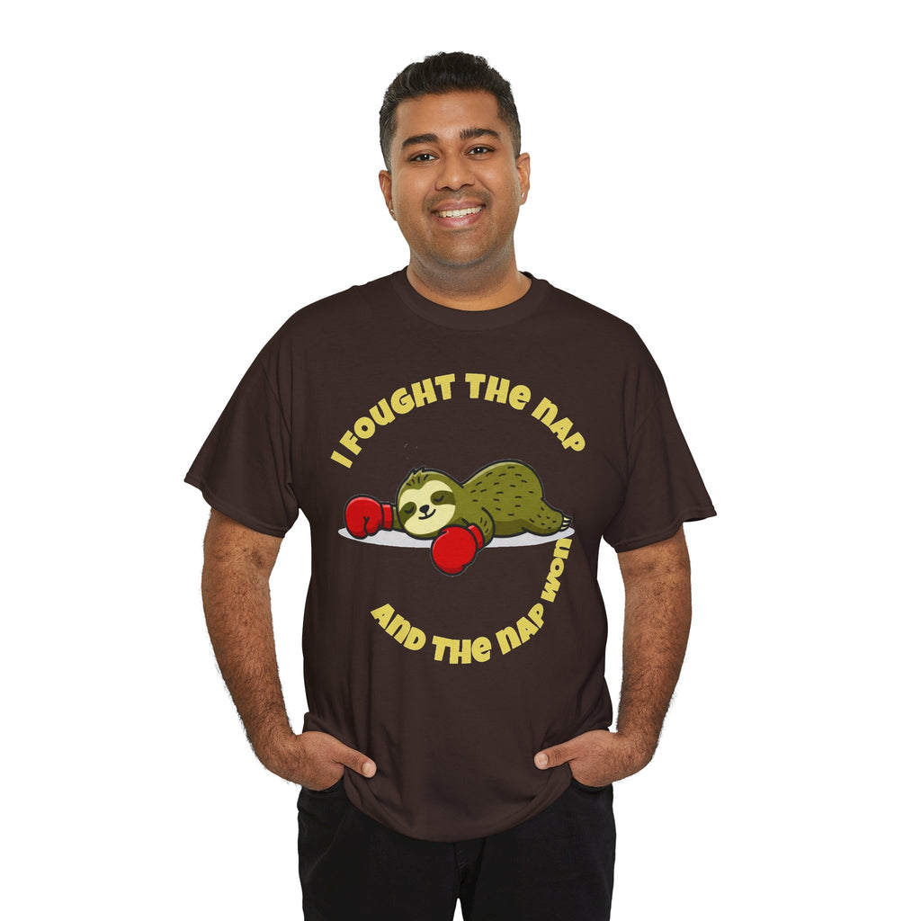 Sloth Boxing Tee — "I Fought the Nap and the Nap Won" Graphic T-Shirt