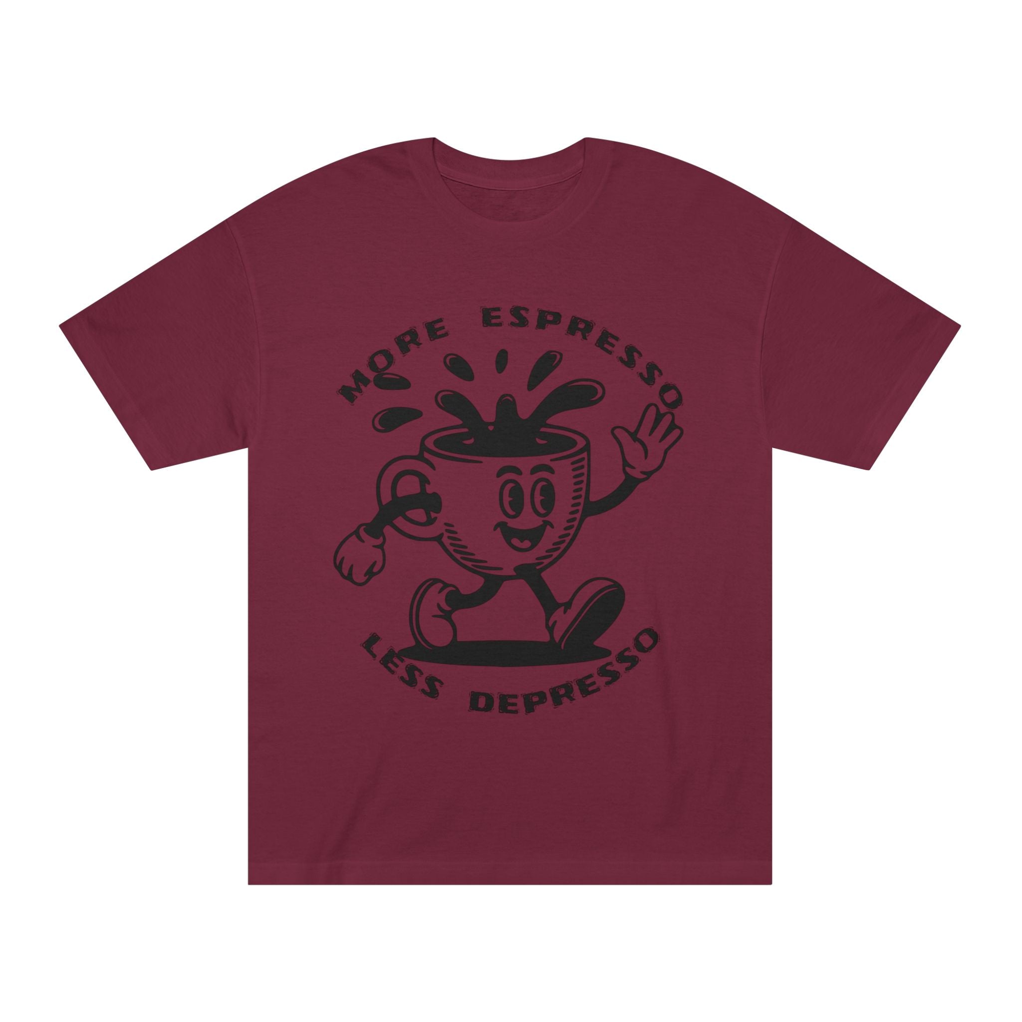 Coffee Tee — "Less Depresso More Espresso" Funny Coffee Shirt