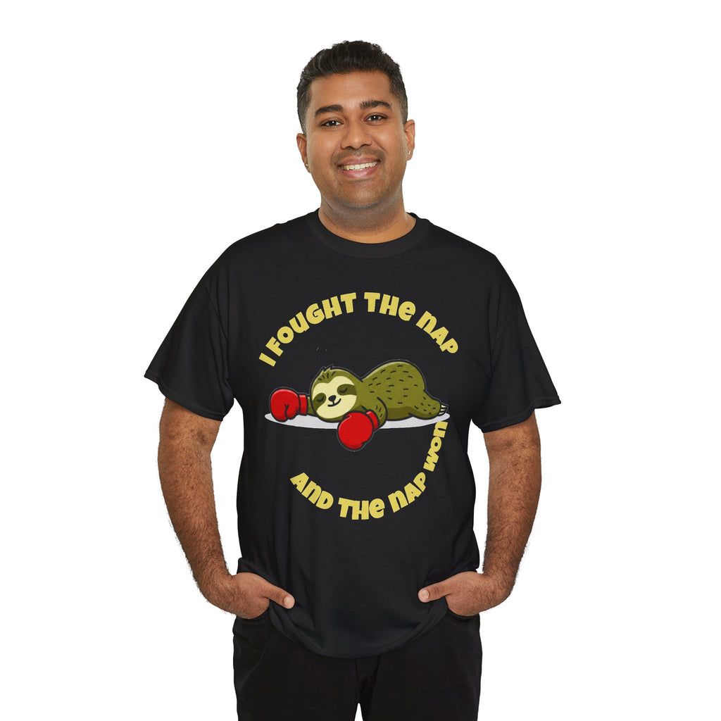 Sloth Boxing Tee — "I Fought the Nap and the Nap Won" Graphic T-Shirt