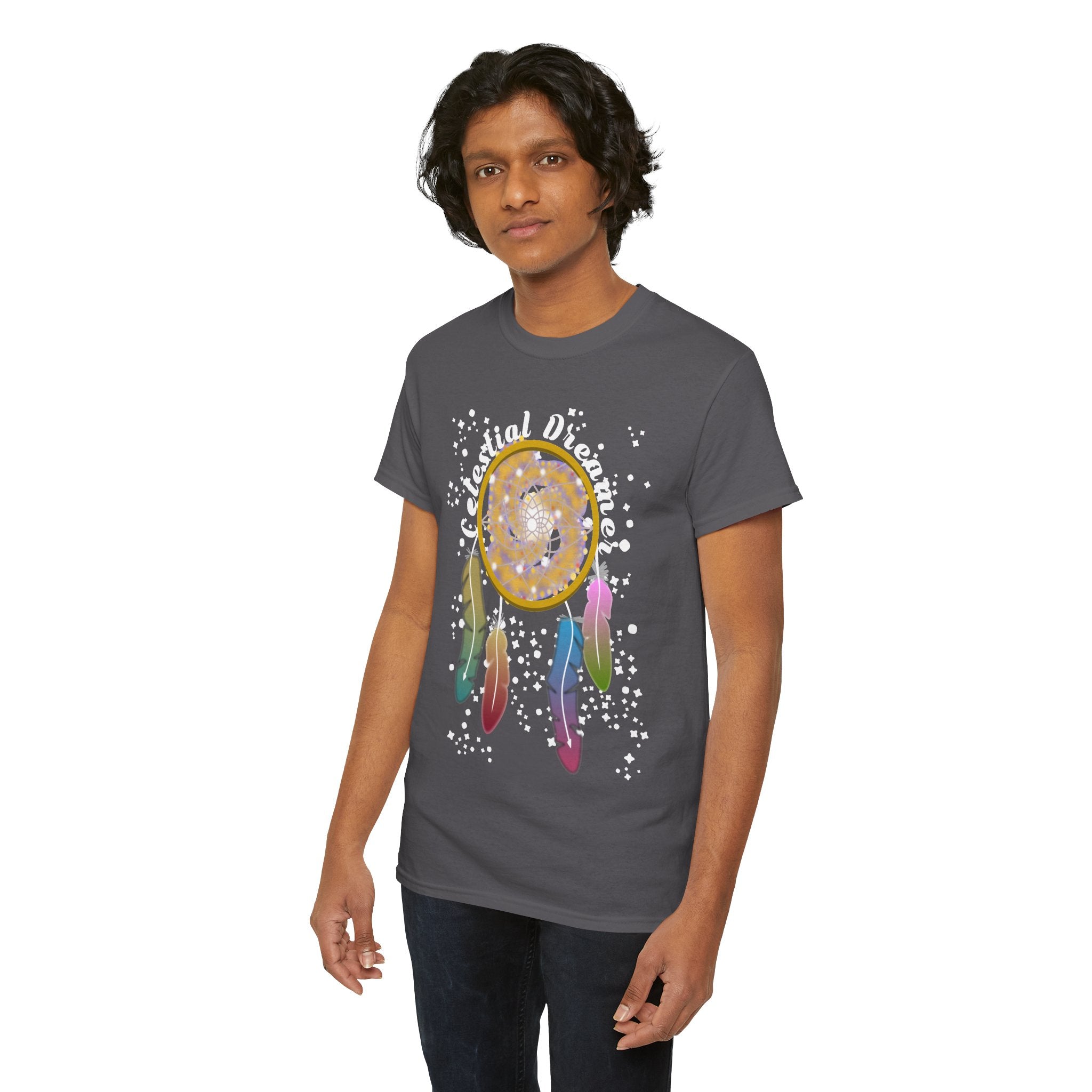 Dreamcatcher T-Shirt — Spiral Galaxy Dreamcatcher with Colorful Feathers