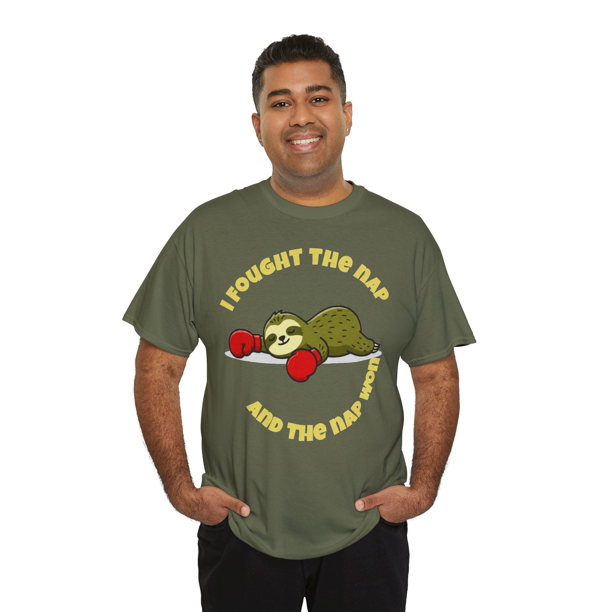 Sloth Boxing Tee — "I Fought the Nap and the Nap Won" Graphic T-Shirt