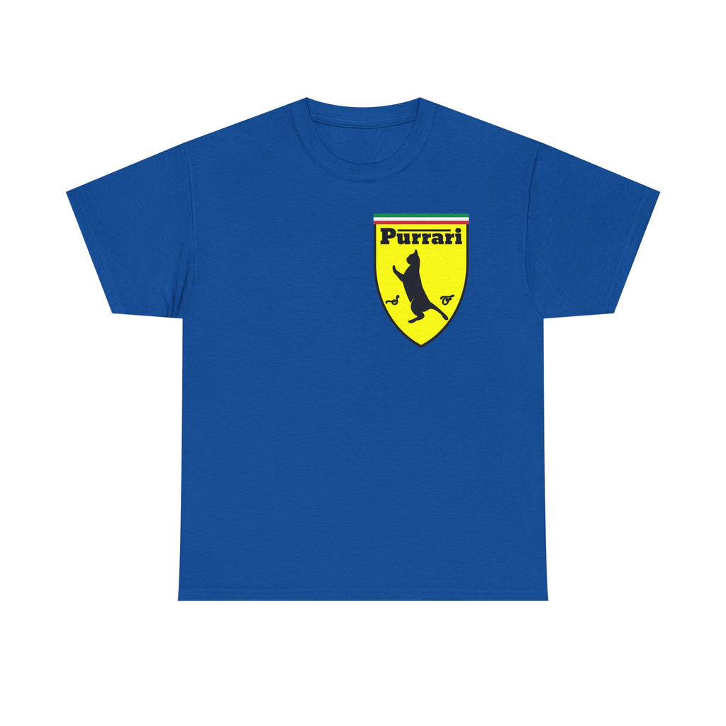 Purrari Cat Shield Tee – Funny Cat Logo T-Shirt