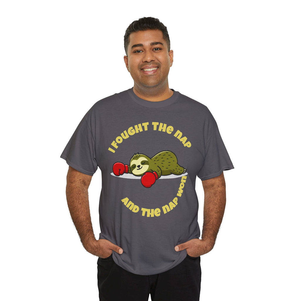 Sloth Boxing Tee — "I Fought the Nap and the Nap Won" Graphic T-Shirt