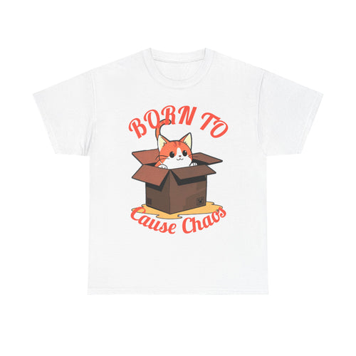 Cat T-Shirt — "Born to Cause Chaos" Cute Cat in Box Tee