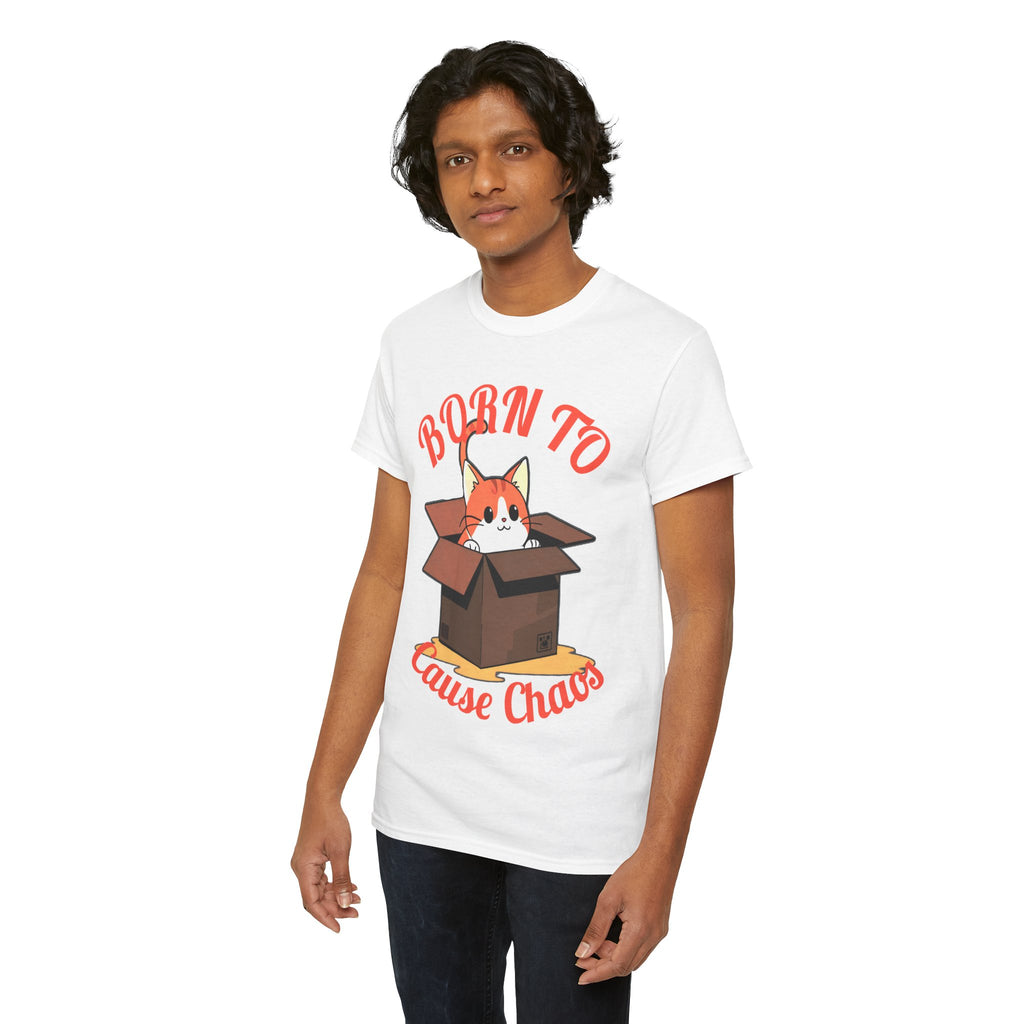 Cat T-Shirt — "Born to Cause Chaos" Cute Cat in Box Tee