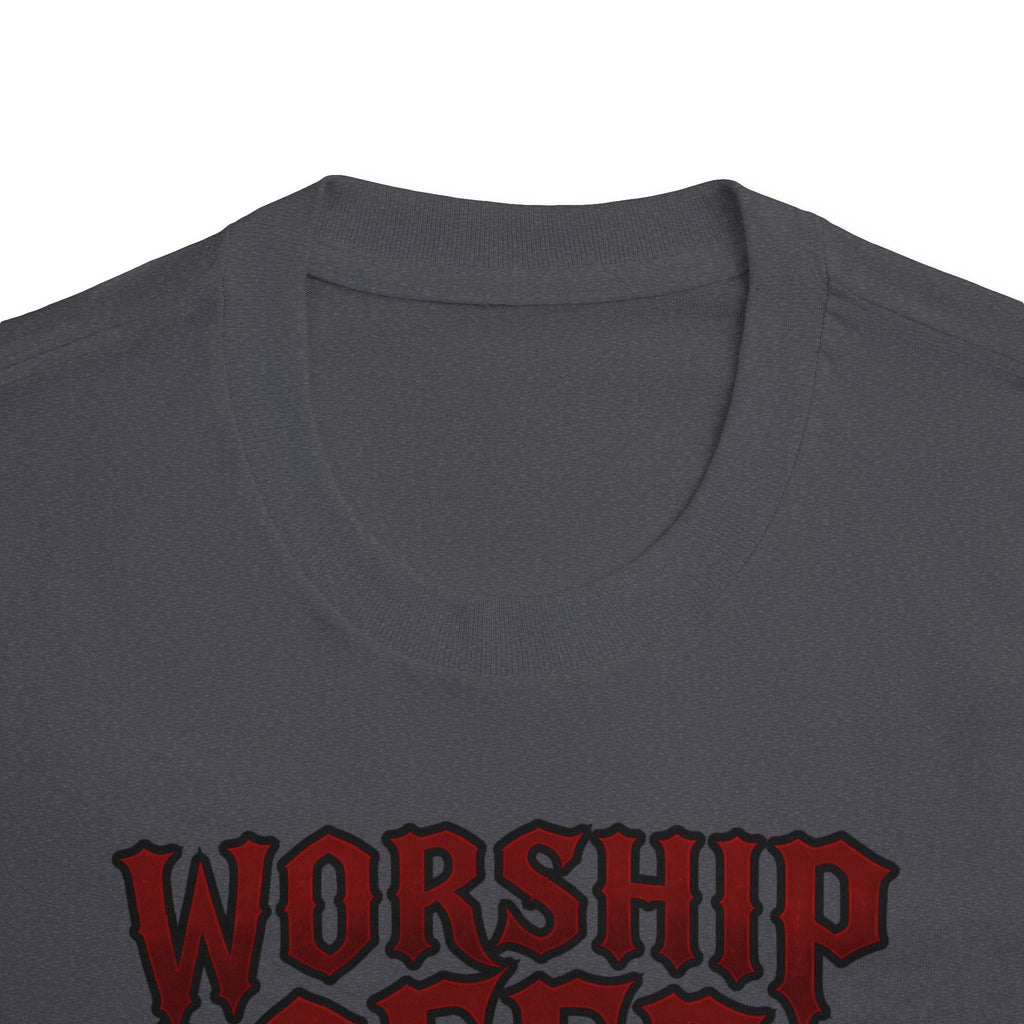 Worship Coffee Tee — "The Dark Lord" Gothic Coffee Shirt