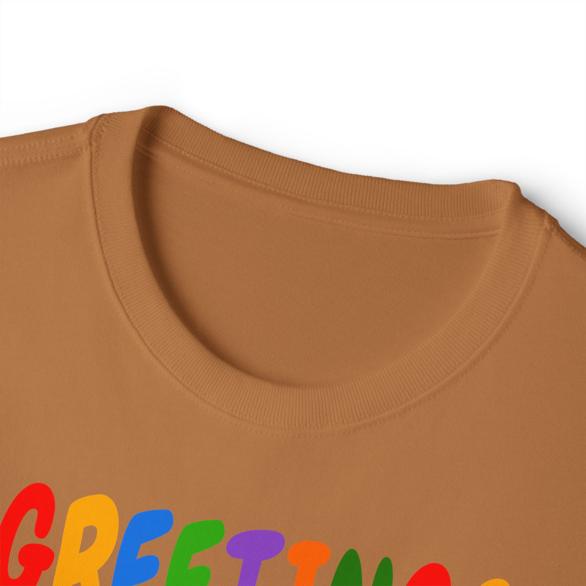 Greetings Huzz Cat Tee — Colorful Lollipop Kitten Graphic Shirt