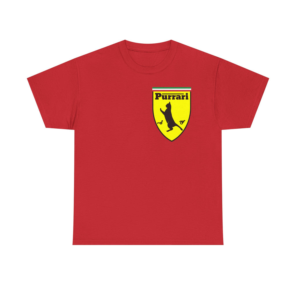 Purrari Cat Shield Tee – Funny Cat Logo T-Shirt