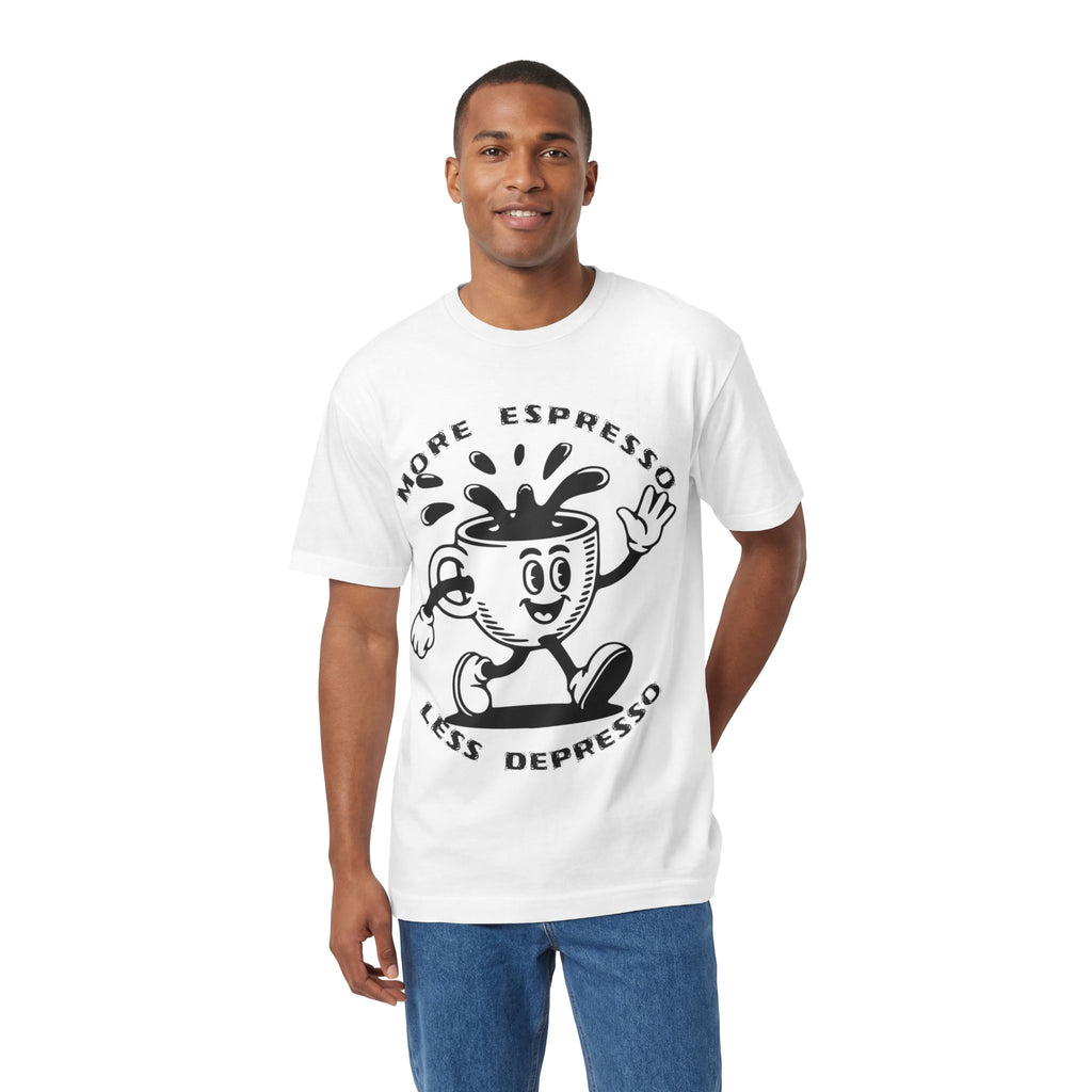 Coffee Tee — "Less Depresso More Espresso" Funny Coffee Shirt