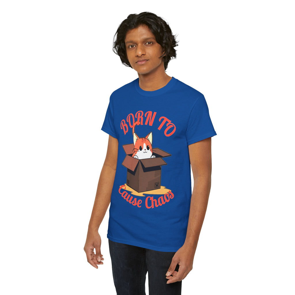 Cat T-Shirt — "Born to Cause Chaos" Cute Cat in Box Tee