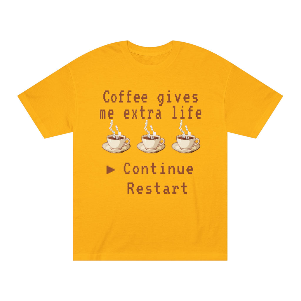 Coffee Gives Me Extra Life Tee — Retro Gamer Coffee