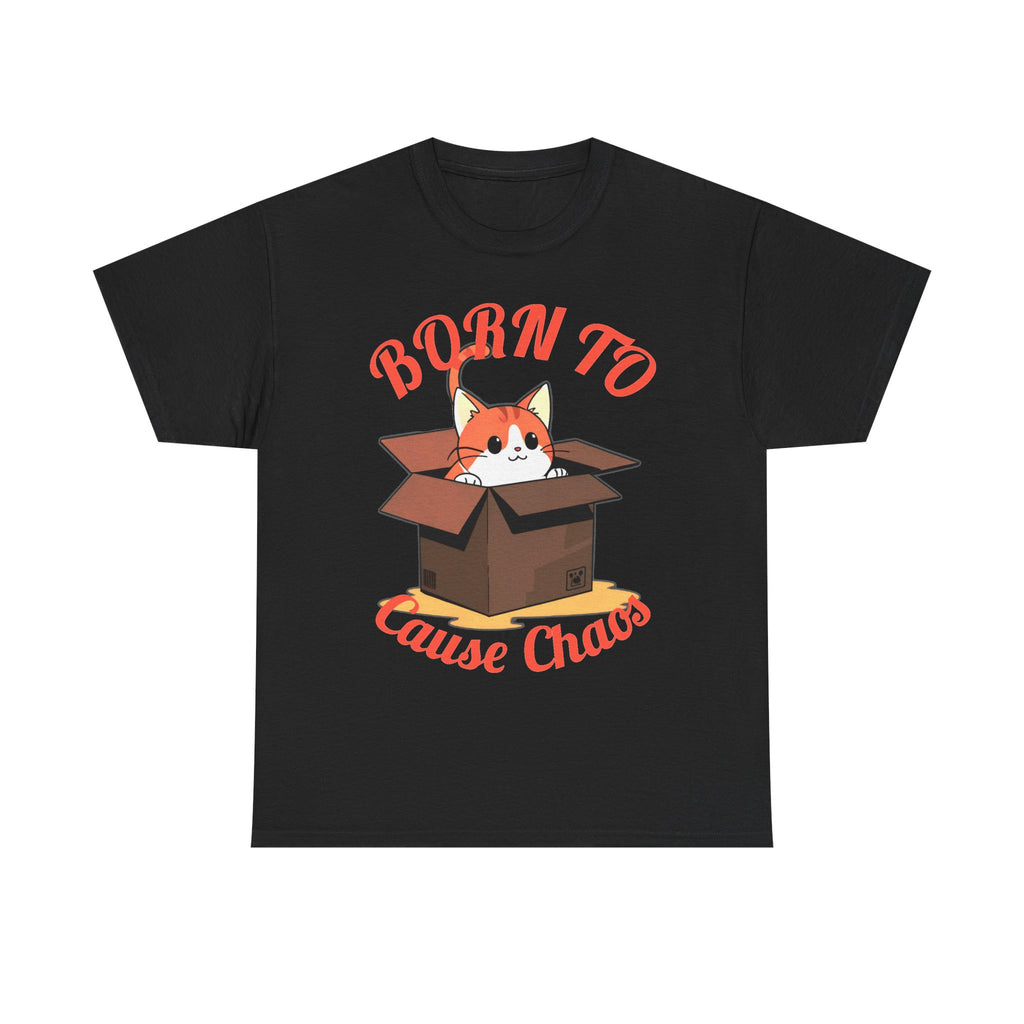 Cat T-Shirt — "Born to Cause Chaos" Cute Cat in Box Tee
