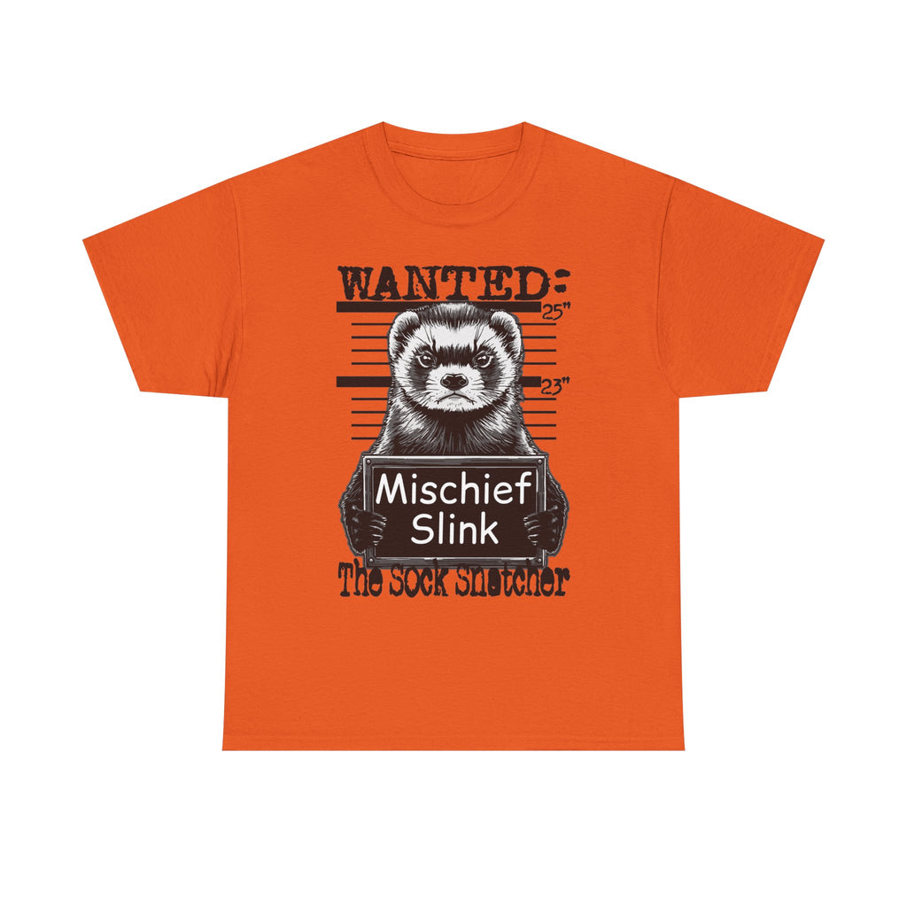 Ferret 'Wanted: Mischief Slink' Mugshot Tee — Funny Animal Crime Scene Shirt
