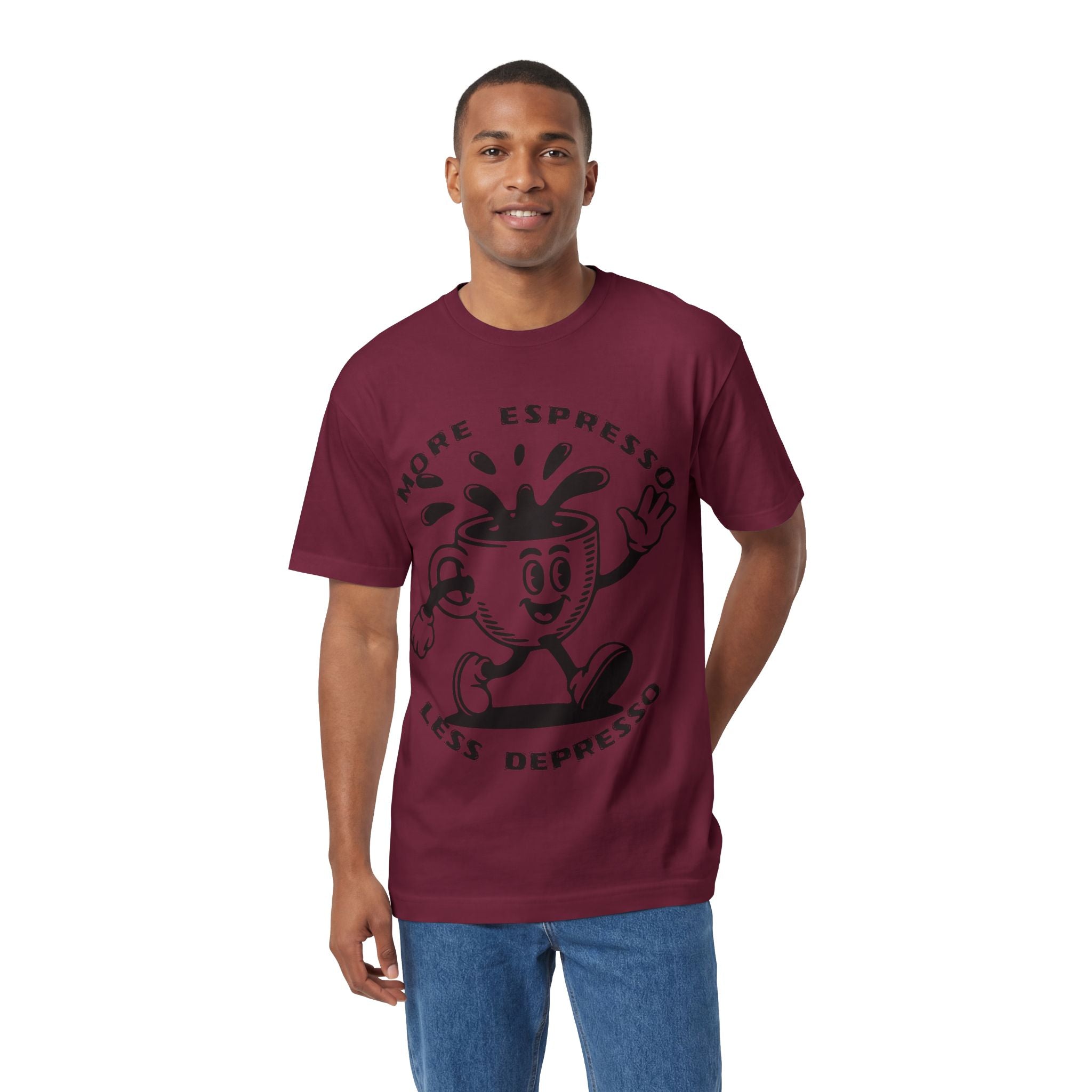 Coffee Tee — "Less Depresso More Espresso" Funny Coffee Shirt