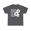 Researcher Mindset T-Shirt — "Question Research Predict Test Fail Learn Repeat" Tee