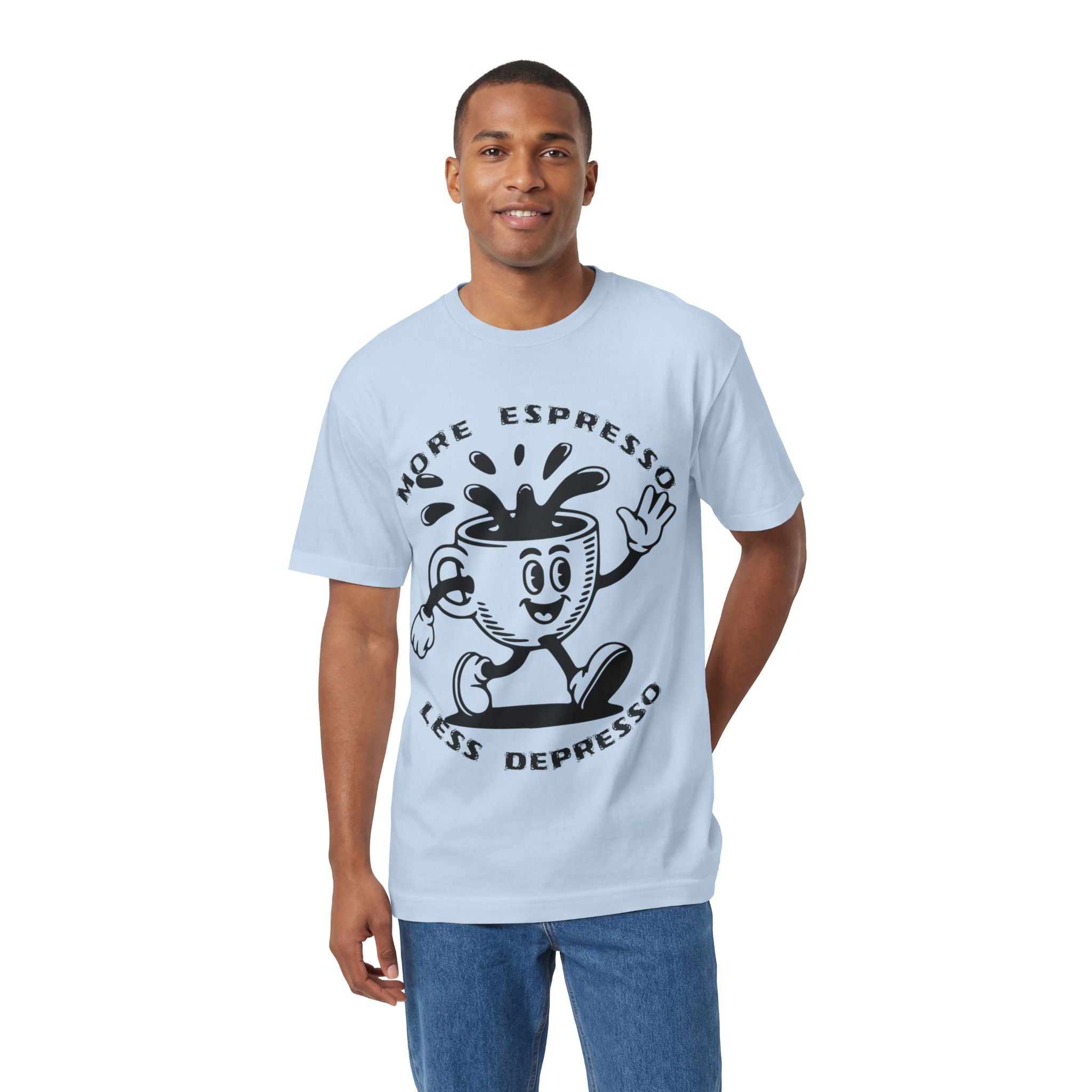 Coffee Tee — "Less Depresso More Espresso" Funny Coffee Shirt