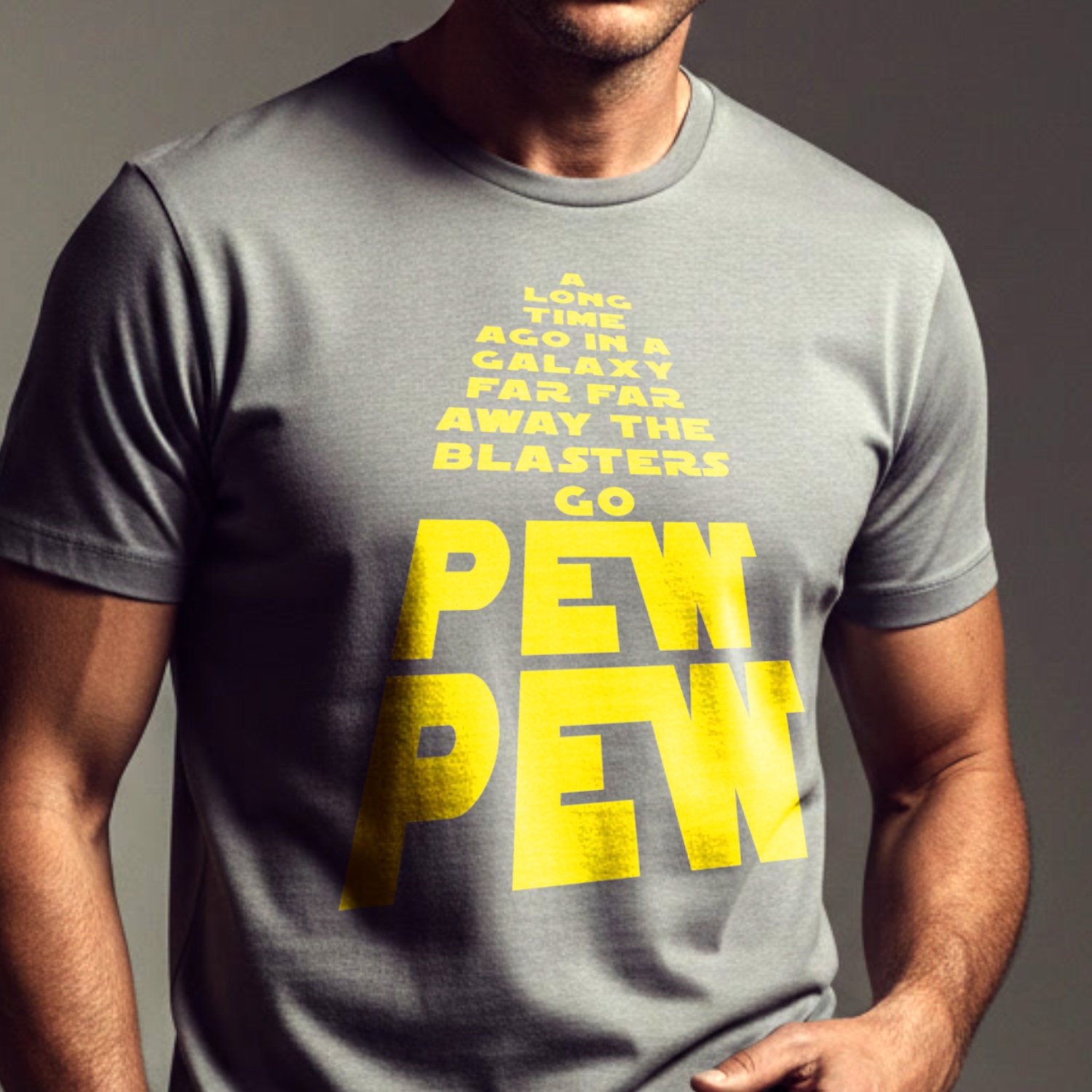Pew Pew Tee – Retro Space Text Graphic T-Shirt