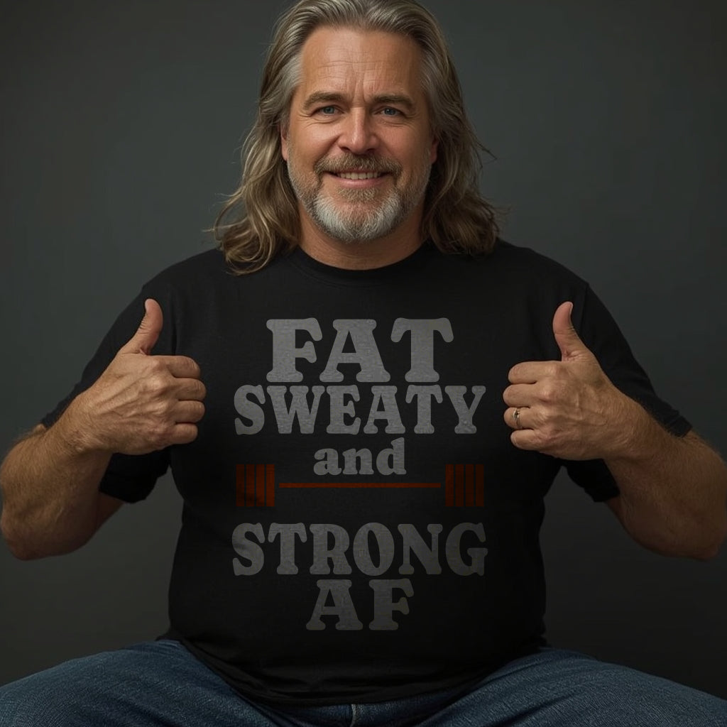 Fat Sweaty and Strong AF T-Shirt — Funny Gym Weightlifting Tee