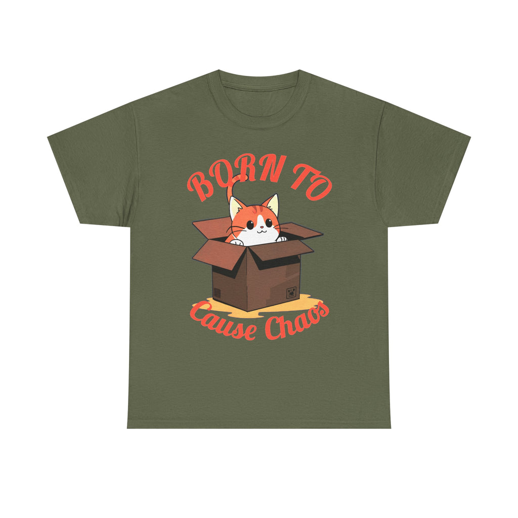Cat T-Shirt — "Born to Cause Chaos" Cute Cat in Box Tee