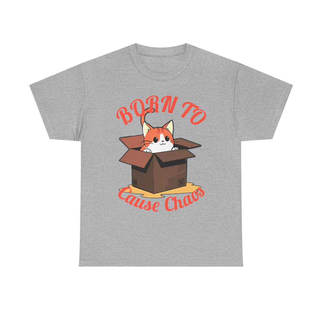 Cat T-Shirt — "Born to Cause Chaos" Cute Cat in Box Tee