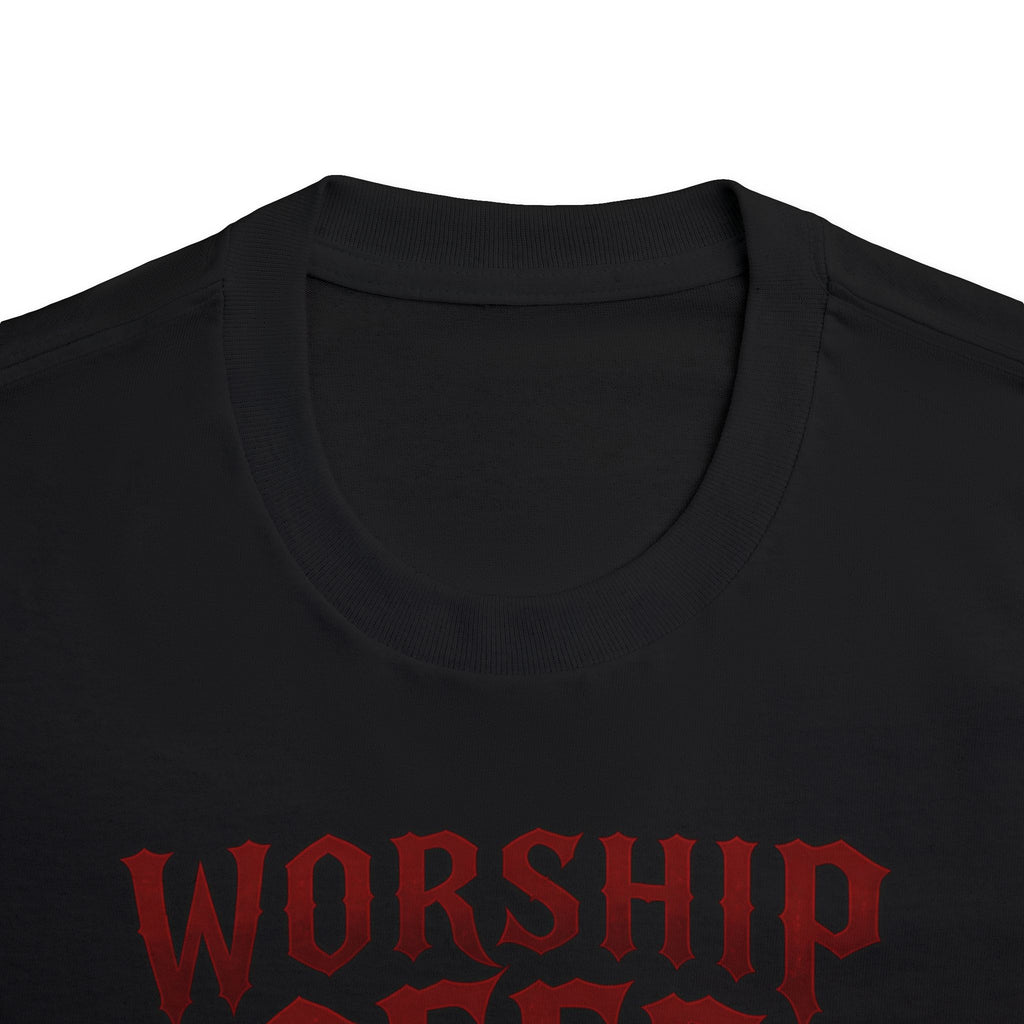 Worship Coffee Tee — "The Dark Lord" Gothic Coffee Shirt
