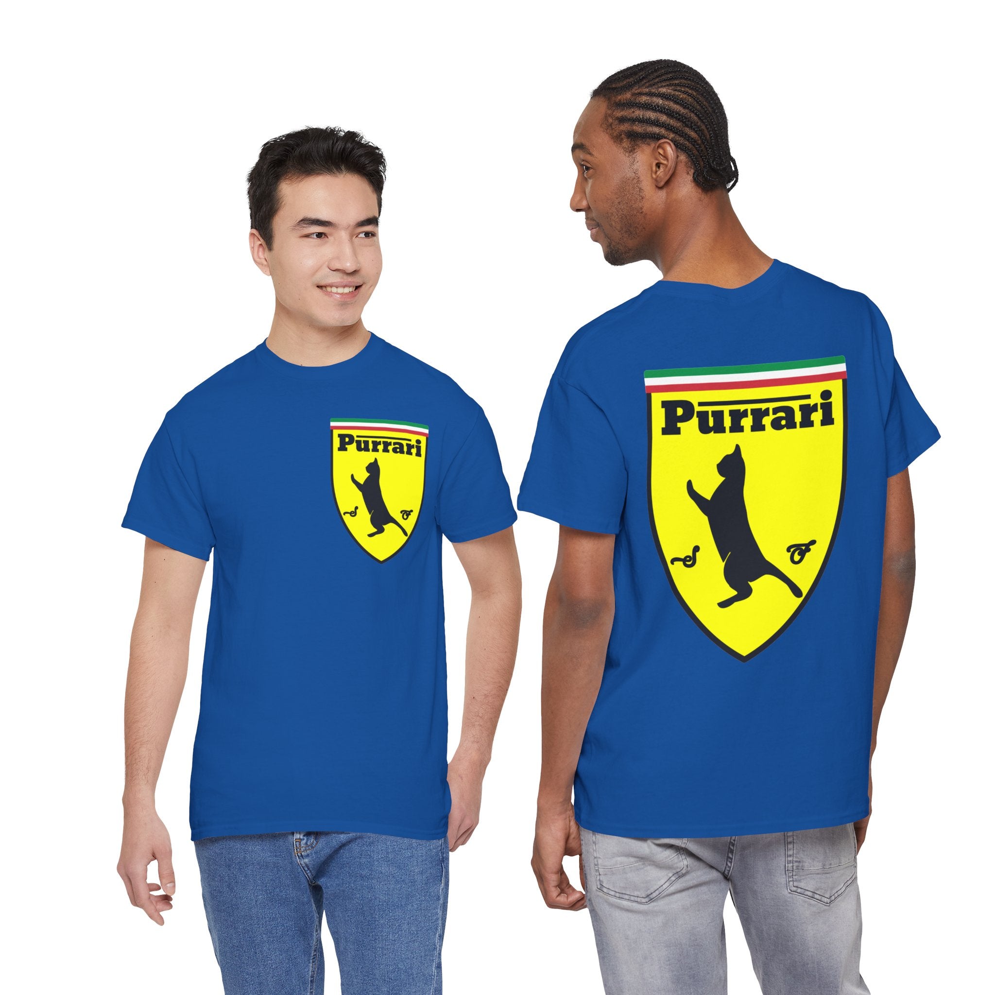 Purrari Cat Shield Tee – Funny Cat Logo T-Shirt