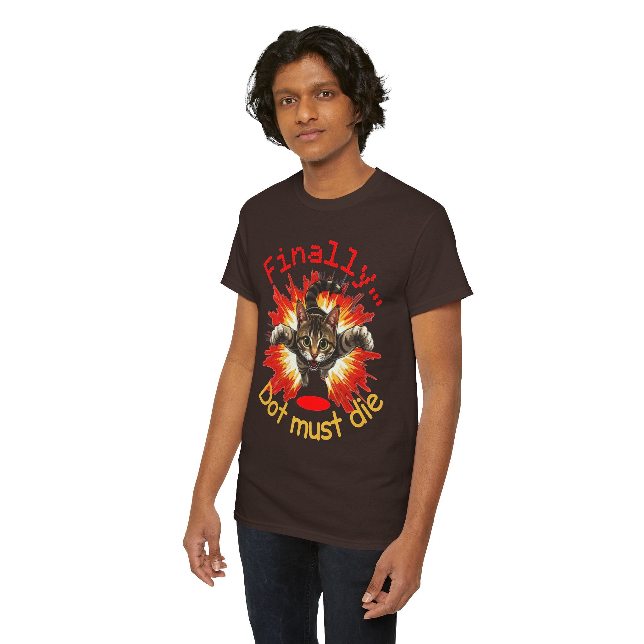 Cat Explosion Tee — “Finally: Dot Must Die” Graphic T‑Shirt