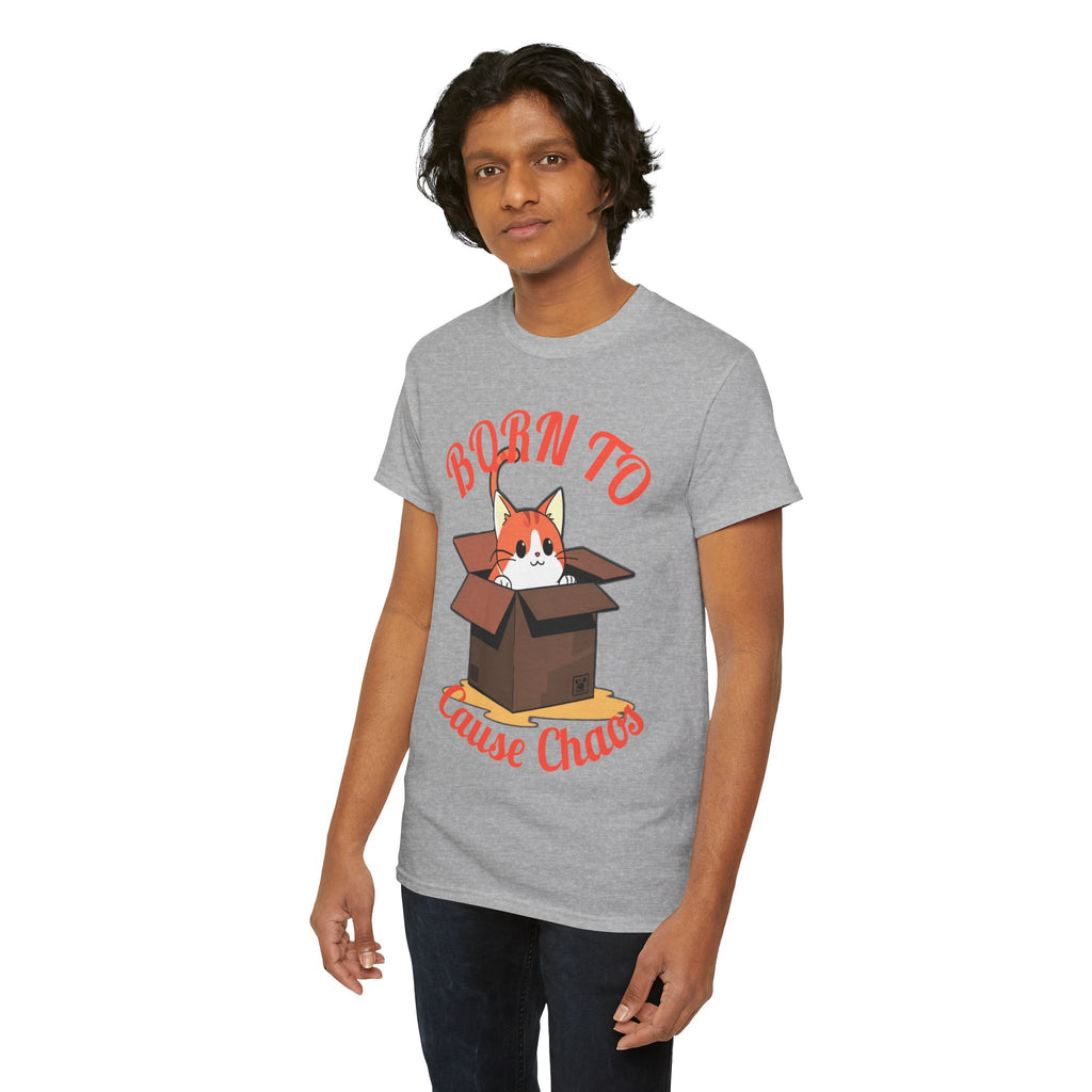 Cat T-Shirt — "Born to Cause Chaos" Cute Cat in Box Tee
