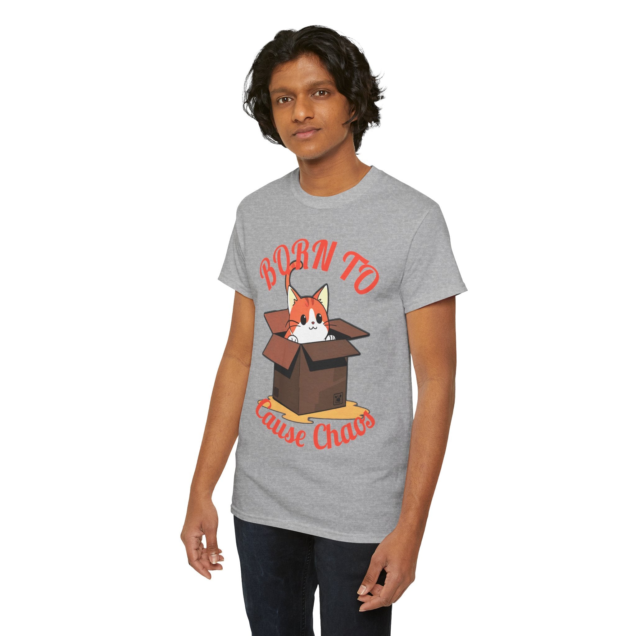 Cat T-Shirt — "Born to Cause Chaos" Cute Cat in Box Tee