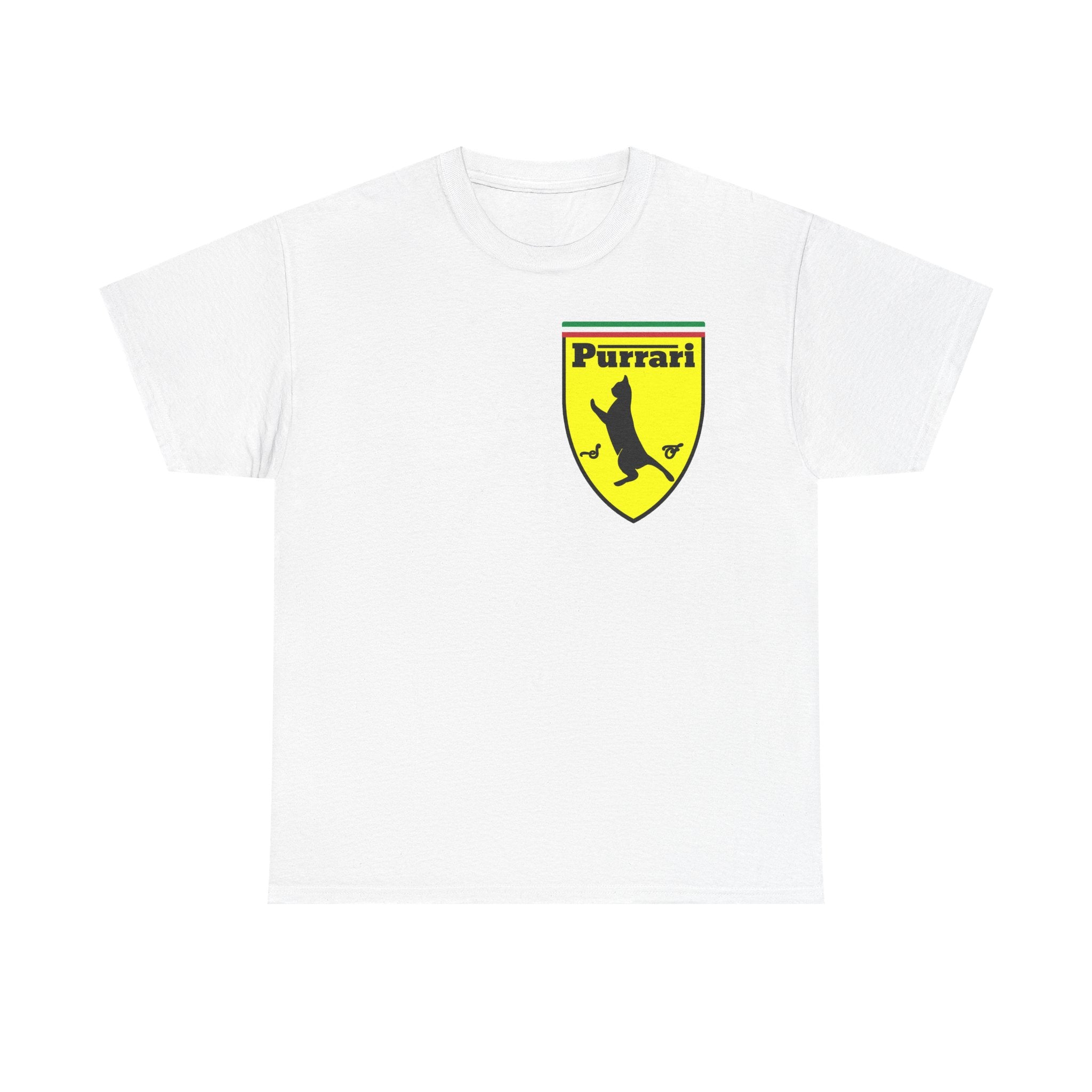 Purrari Cat Shield Tee – Funny Cat Logo T-Shirt