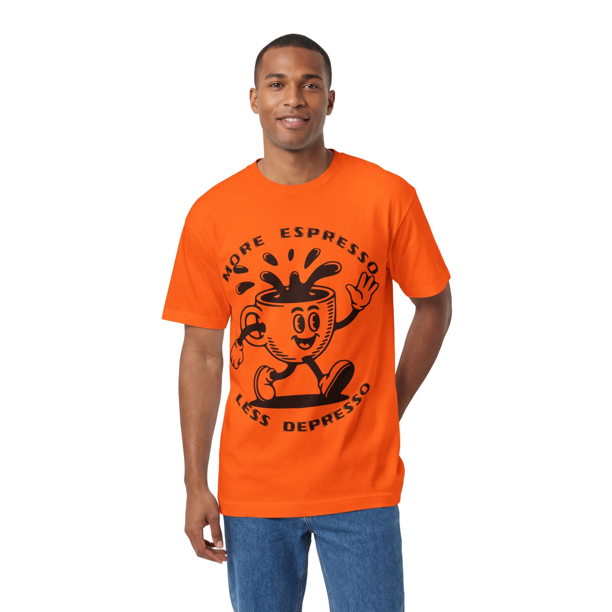 Coffee Tee — "Less Depresso More Espresso" Funny Coffee Shirt