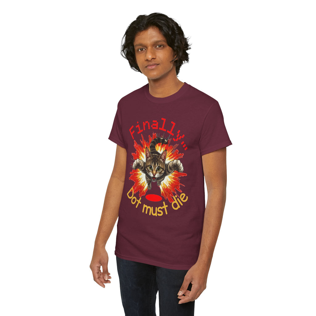 Cat Explosion Tee — “Finally: Dot Must Die” Graphic T‑Shirt
