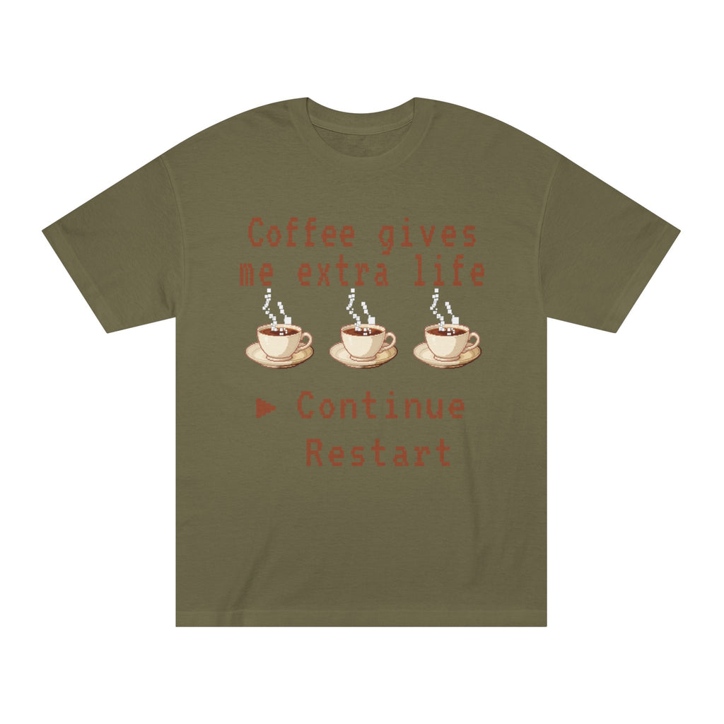 Coffee Gives Me Extra Life Tee — Retro Gamer Coffee