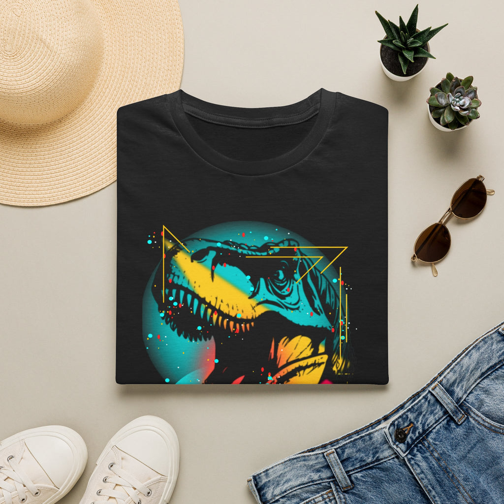 Retro Neon T-Rex T-Shirt — Vibrant Dinosaur Graphic Tee