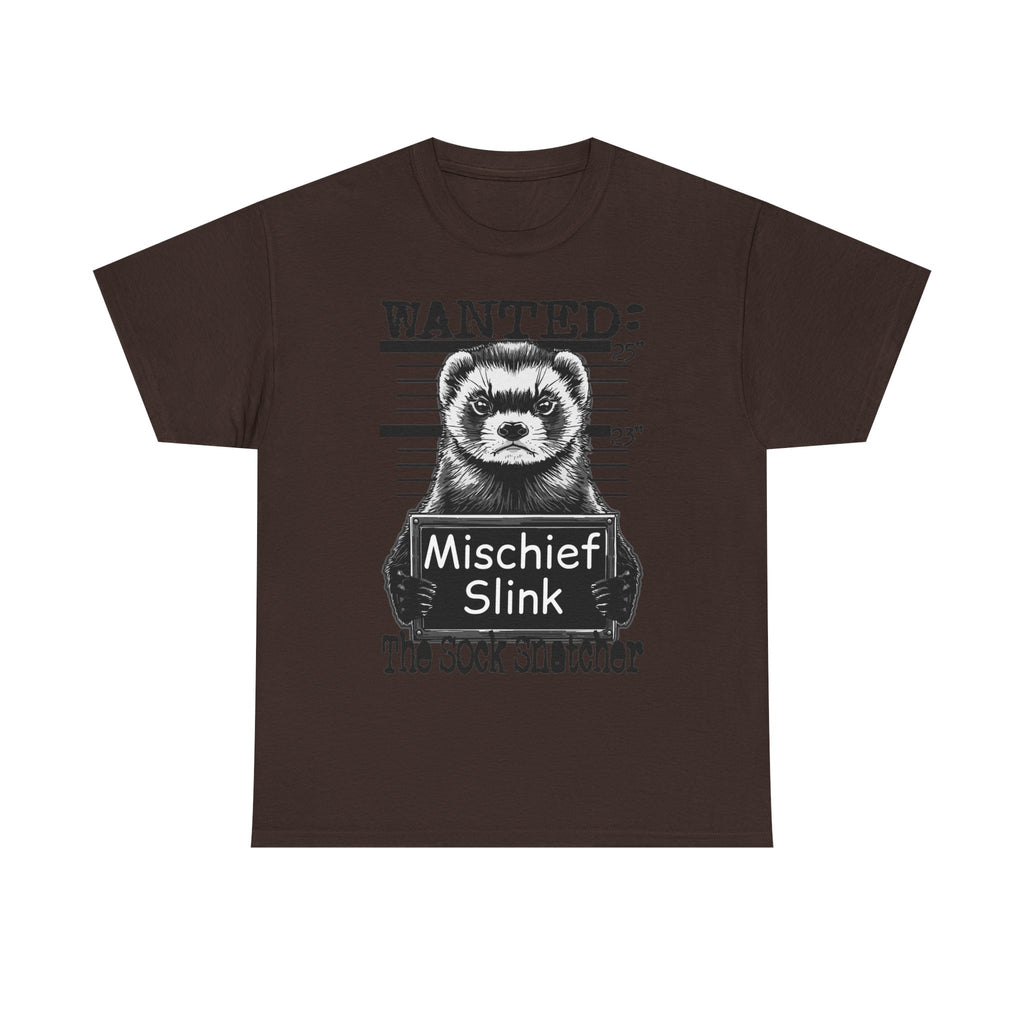 Ferret 'Wanted: Mischief Slink' Mugshot Tee — Funny Animal Crime Scene Shirt