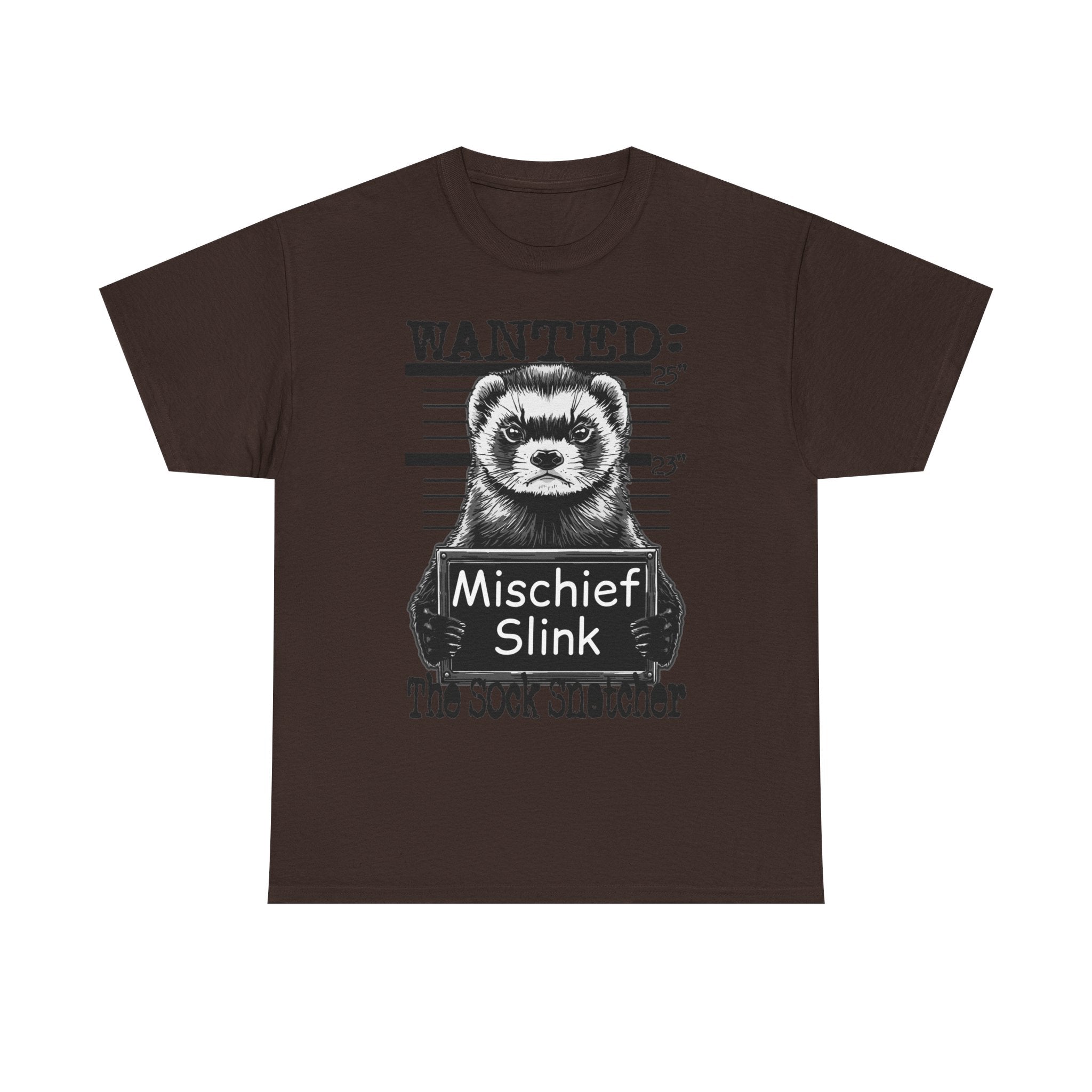 Ferret 'Wanted: Mischief Slink' Mugshot Tee — Funny Animal Crime Scene Shirt