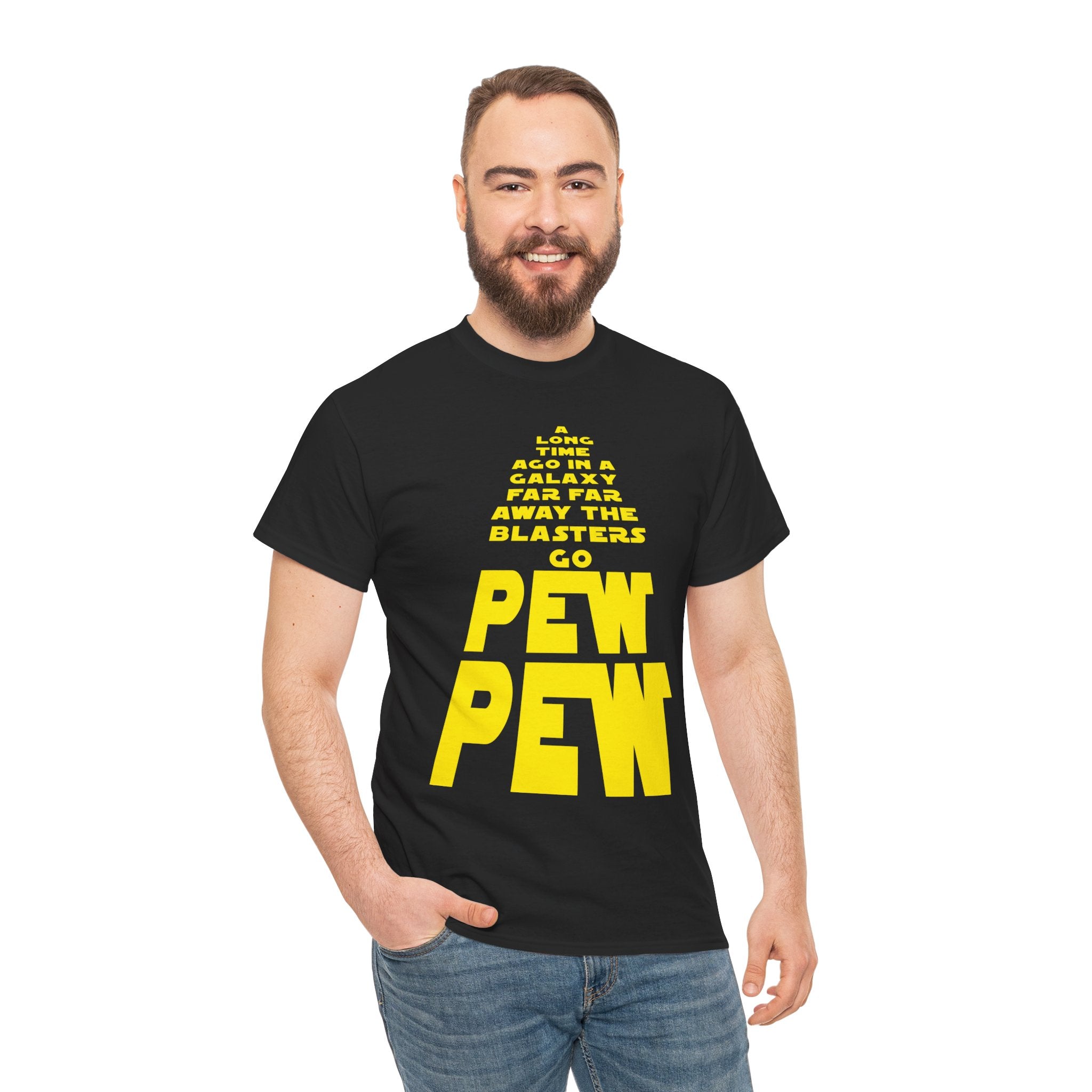 Pew Pew Tee – Retro Space Text Graphic T-Shirt
