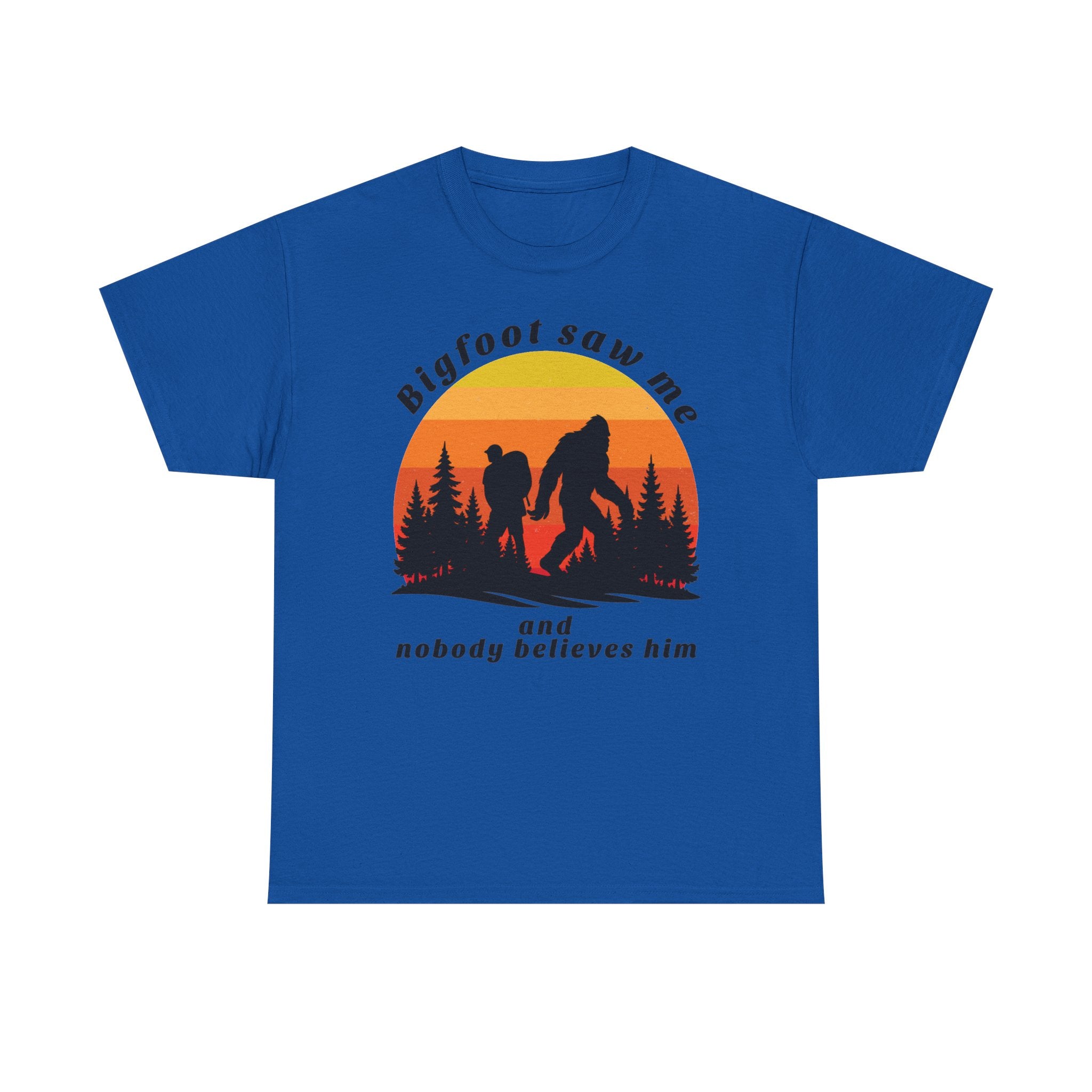 Bigfoot Saw Me T‑Shirt – Retro Sunset Sasquatch Graphic Tee