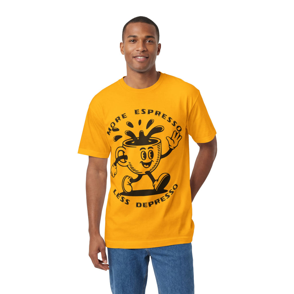 Coffee Tee — "Less Depresso More Espresso" Funny Coffee Shirt