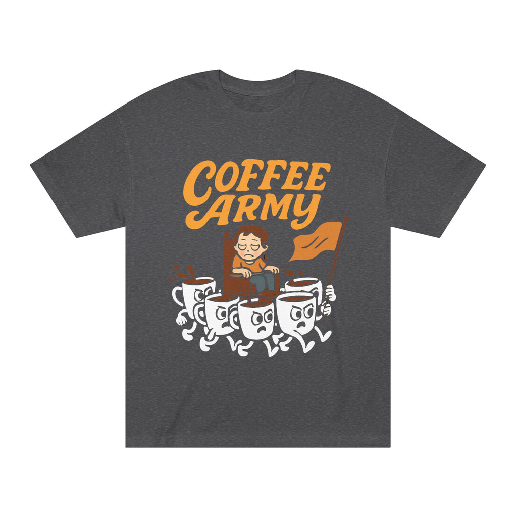 Coffee Army  — Funny Coffee Lover Tee with marching Mugs