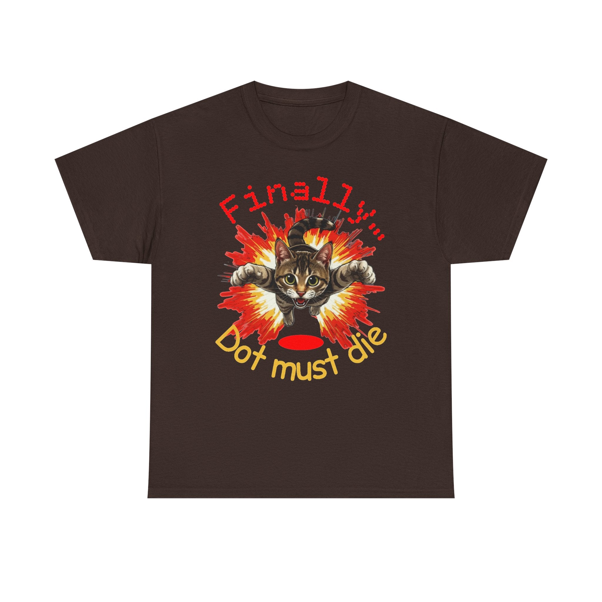 Cat Explosion Tee — “Finally: Dot Must Die” Graphic T‑Shirt