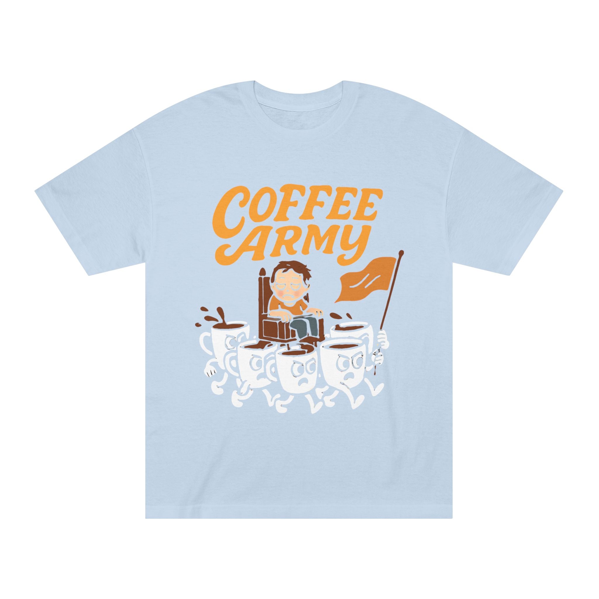 Coffee Army  — Funny Coffee Lover Tee with marching Mugs