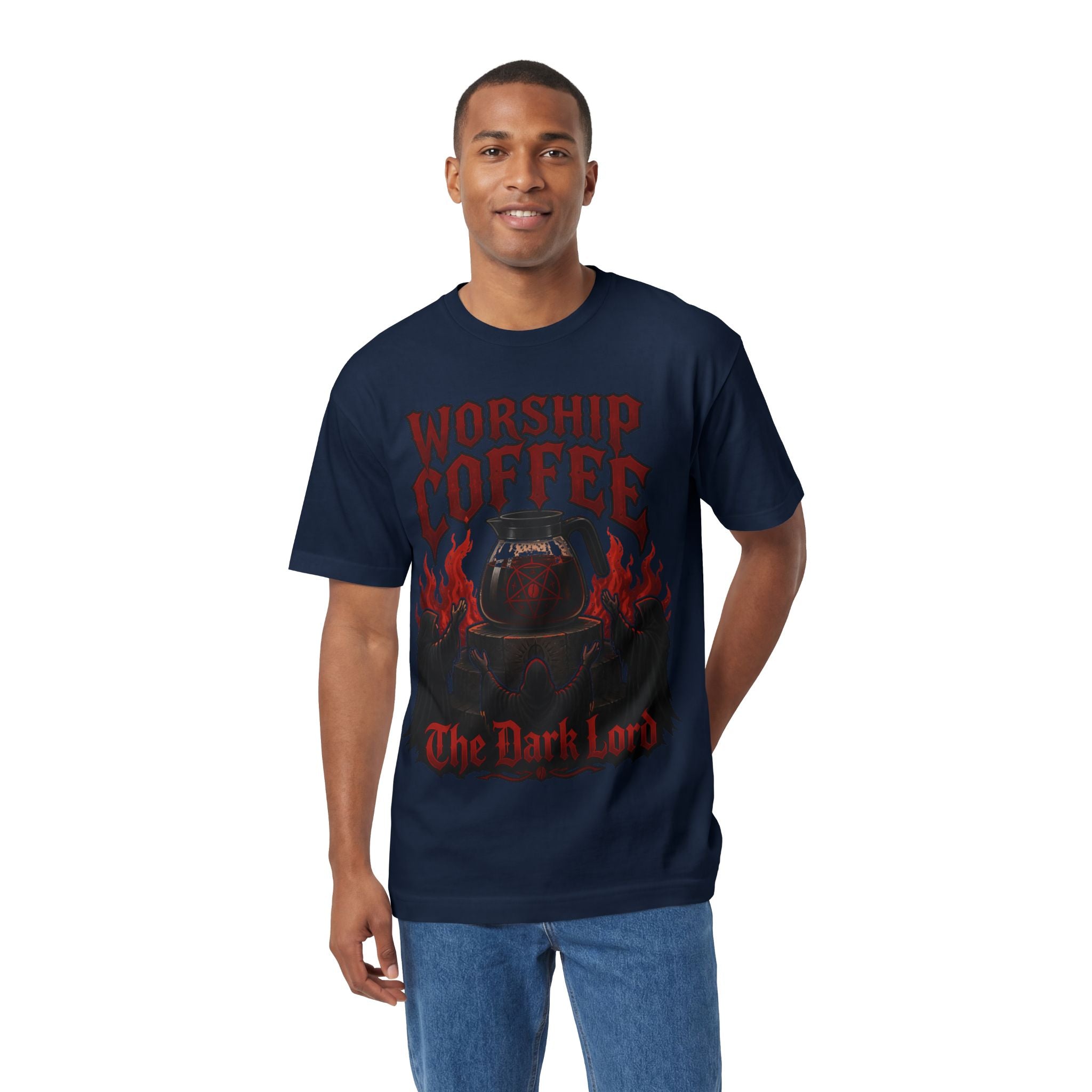 Worship Coffee Tee — "The Dark Lord" Gothic Coffee Shirt